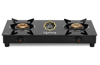 Lifelong 2 Burner Gas Stove Top for Kitchen – Automatic Ignition Cooktop Modern Glass Stove for Modular Kitchen, ISI Certified & Compatible with LPG – 1 Year Manufacturer’s (Black, LLGS912)