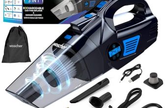 Woscher 578M 3in1 USB Rechargeable Car Vacuum Cleaner Cordless,Tyre Inflator,150 PSI Digital Air Pump for Car Tyre|120 Watt Car Vacuum Cleaner High Power 6000PA |LED Light| Auto Shut Off