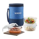 Borosil Prime Lunchbox With Bag | 3Pc Round Container Set (400Ml Each) | Made In India Borosilicate Glass Tiffin | Microwave & Dishwasher Safe Lunch Box For Office, College & School