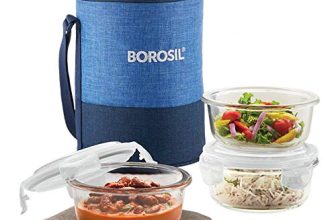 Borosil Prime Lunchbox With Bag | 3Pc Round Container Set (400Ml Each) | Made In India Borosilicate Glass Tiffin | Microwave & Dishwasher Safe Lunch Box For Office, College & School