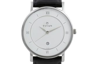 T Tan Men Classic White Dial Analog With Date Black Leather Strap Watch (Black)