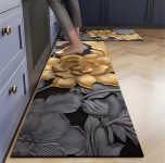 Trushali Present Set Of 2 Non-Slip Rubber Kitchen Floor Mats – Soft And Absorbent Rugs For Kitchen, Laundry, Hallway – Sizes 120×40 Cm & 40×60 Cm (Black Flower)