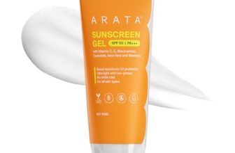 Arata Sunscreen Gel | Spf 50, Pa+++ | Broad Spectrum Uv Protection | Ultra-Light & Dewy Finish | No White Cast | Even & Glowing Skin | Niacinamide & Ceramide | Derma-Tested | For Men & Women | 50Ml