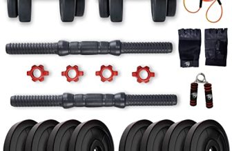 Bullar Adjustable Dumbbells Set 8 Kg To 20 Kg With Pair Of Dumbbell Rods And Pvc Weight Plates With Gym Accessories (10 Kg) Silver