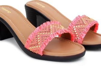 Action Women’S Knitted Mule Sandals| Block Heel 10Cm| Peep-Toe Design_Pink_7