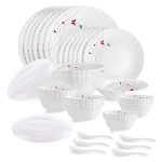 Cello Opalware Dazzle Series Lush Fiesta 35 Piece Dinner Set Serving For 6 | Bone Ash-Free | Lightweight, Elegant White Plates & Bowls Set | Opal Glass Crockery Set For Daily Use Dinning & Gifting