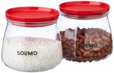 Amazon Brand – Solimo Plastic Storage Jar And Container Set I Air Tight & Bpa Free Containers For Kitchen Storage Set I Grocery Kitchen Container Set I Multipurpose Jar, 800 Ml Each, Set 2, Red