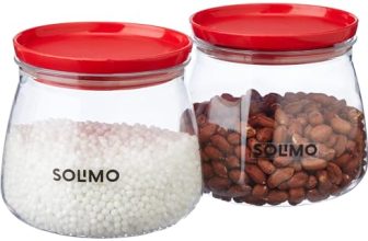 Amazon Brand – Solimo Plastic Storage Jar And Container Set I Air Tight & Bpa Free Containers For Kitchen Storage Set I Grocery Kitchen Container Set I Multipurpose Jar, 800 Ml Each, Set 2, Red
