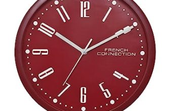 French Connection Stylish Analog Wall Clock For Home Hall Living Bedroom Kitchen With Maroon Dial – Size: 12 Inches – Fcwc03-B