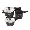 Pigeon Aluminium Hard Anodised Induction Base Pressure Cooker Outer Lid Combo With Common Lid (2L, 3L, 5 L, Black)