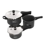 Pigeon Aluminium Hard Anodised Induction Base Pressure Cooker Outer Lid Combo With Common Lid (2L, 3L, 5 L, Black)
