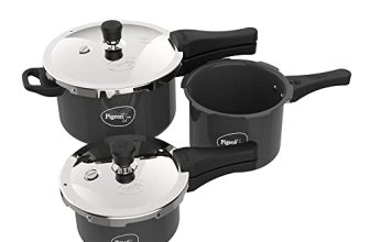 Pigeon Aluminium Hard Anodised Induction Base Pressure Cooker Outer Lid Combo With Common Lid (2L, 3L, 5 L, Black)