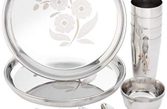 Amazon Brand – Solimo Stainless Steel Dinnerware Set, 16 Pieces, Solid