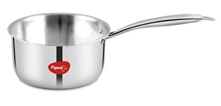 Pigeon Elite Stainless Steel Triply Sauce Pan 14 Cm, Gas Stove And Induction Compatible For Fast Cooking And Longer Heat Retention, Along With Even Heat Distribution- Silver, 1.2 Liter