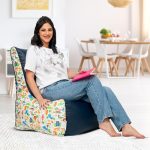 Amazon Brand – Solimo Premium Faux Leather Bean Bag Chair Filled With Beans | Capacity: Upto 6 Ft 3 In Height, 120 Kg Weight | Animal Print | Blue