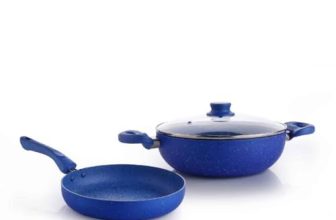 Crystal 225Mm Kadai + 225Mm Fry Pan With Glass Lid | 2Pcs Set| Blue