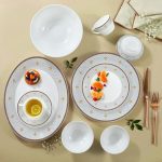 Larah By Borosil Regalia Grace Opalware Dinner Set | 60 Pcs For Family Of 8 | Microwave & Dishwasher Safe | Bone-Ash Free | Crockery Set For Dining & Gifting | Plates & Bowls