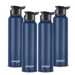 Pexpo Chromo 1000 Isi Certified Stainless Steel Sports/Fridge Sipper Water Bottle, 950Ml, Denim Blue Pack Of 4 | Bpa Free | Water Bottle For Office, Gym, School, Yoga, Trekking, Men, Women And Kids