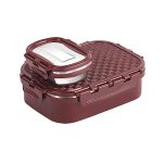 Cello Matrix Medium Lunch Box, Maroon | Stainless Steel Lunch Box With Inner Separate Veg Box | Leak Proof And Break Resistant | Tiffin For Adults With Snap Lock | Ideal For Office, School, College