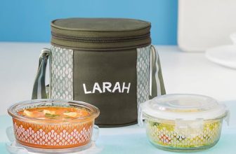 Larah Glassware Gracia Borosilicate Glass Lunchbox With Bag | 2Pc Round Container (400 Ml Each), Vertical | Microwave & Dishwasher Safe, Leakproof | Tiffin For Office, School, College | Green