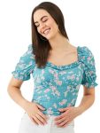 Modeve Women Teal Floral Top-M