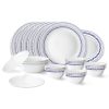 Larah By Borosil Jazzblue Fluted Series Opalware Dinner Set | 23 Pieces For Family Of 6 | Microwave & Dishwasher Safe | Bone-Ash Free | Crockery Set For Dining & Gifting | Plates & Bowls | White