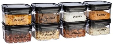Amazon Brand – Solimo Airtight Plastic Storage Jar And Container Set-I | Bpa Free | Multipurpose Storage | 450Ml Each, Set Of 8 (Black)