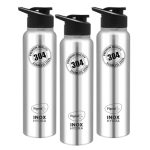 Pigeon Inox Hydra 1000 900 Ml Sipper (Pack Of 3, Black, Steel/Chrome, Steel)