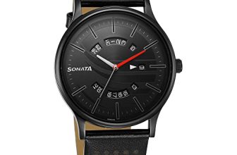 Sonata Rpm Black Dial Leather Strap Analog Watch For Men-77105Nl06
