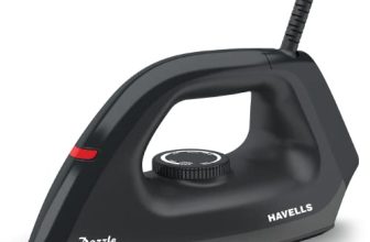 Havells Dry Iron Dazzle 1100 Watts, Iron Press, Greblon Non Sick Soleplate With German Technology| Shock Proof Body| Aerodynamic Design, 360° Swivel Cord|2 Years Door Step Warranty By Havells (Black)
