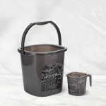 Nayasa Plastic Funk Sqr 2Pcs Bathroom Set | Bucket 25 L + Mug 1.5 L | Bathroom Set | Bath Set For Bathroom | Black