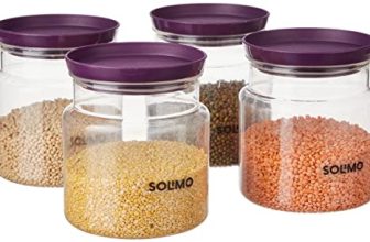 Amazon Brand – Solimo Airtight Plastic Storage Jar Set, 4 Containers (1000Ml), Bpa Free, Purple