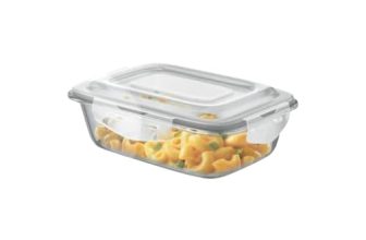 Signoraware Safe N Store Glass Rectangular Container | Airtight & Leakproof Locking Lid | Microwave Safe | Ideal For Carrying Homemade Meals, Snacks, Salads Or Storing Leftovers (370Ml | Clear)