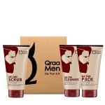 Qraa Men De-Tan Kit For Instant Tan Removal | For Skin Lightening & Brightening | Dirt & Blackhead Removal |Tan Removal Face Cleanser, Scrub & Pack | 320Gm (Pack Of 3)