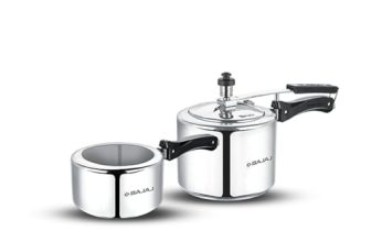 Bajaj New Shakti 2L, 3L Inner Lid Aluminium Pressure Cooker Combo (2L And 3L) | 5Liters | Sturdy Bakelite Handles | Isi Certified | 1 Yr Warranty 【Silver/Grey】
