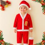 Graphene Santa Claus Dress Merry Christmas Xmas Santa Costume Red & White Set For Children With Jacket Pant Cap Pouch Fancy Dress For Kids Boy & Girls Size-4 (Age: 4-6 Years)