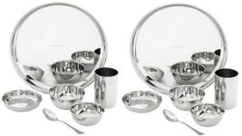 Amazon Brand – Solimo Dinner Set| Stainless Steel | Set Of 6 | Solid Mirror Finish | Silver (Pack Of 2)
