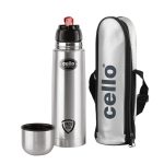 Cello Flipstyle Thermosteel Flask With Thermal Jacket 1000Ml, Silver | 24 Hours Hot & Cold Water Bottle | Flask For Tea Coffee | Rust & Leak Proof | Ideal For Office, Gym, Home, Kitchen, Travel Bottle