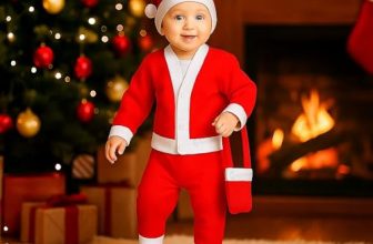 Graphene Santa Claus Dress Merry Christmas Xmas Santa Costume Red & White Set For Children With Jacket Pant Cap Pouch Kids New Born Boy & Girls (Pack Of 1) (Size – 1, 6 Month To 1 Year)