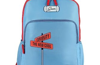 Gear Ambition 37L Large Water Resistant 4 Compartment School Backpack/Casual Daypack/Travel Pack For Boys, Girls, Unisex (Blue-Red)