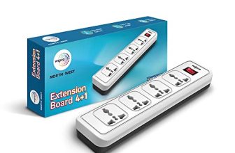 Wipro 4+1 Extension Board | 4 Universal Socket With Single Switch | 2 Meter Long Cord | Child Safety | Auto Cutoff | Fire Resistant | Multiplug Socket For Home, Office | Pack Of 1 | White, 120 Volts