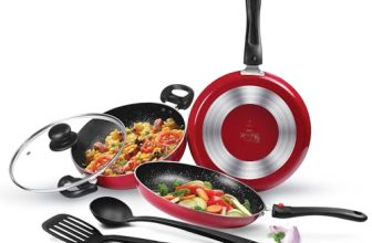 Milton Pro Cook Kitchen Pride Set Of 5 Non Stick Cookware | Non Induction I Cooking Pan, Kadhai With Lid, Tawa, Nylon Laddle & Spatula I Maroon