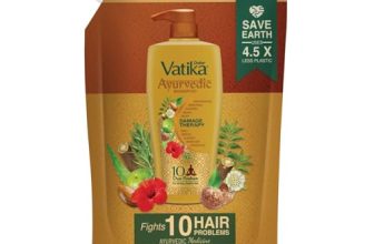 Dabur Vatika Ayurvedic Shampoo Refill Pouch – 1L | Damage Therapy | Power Of 10 Ingredients For Solving 10 Hair Problems| No Parabens | For All Hair Types