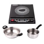 Pigeon By Stovekraft Cruise 1800-Watt Induction Cooktop (Black) & Stainless Steel Kadai(22Cm), Sauce Pan(16Cm) Set Of 3