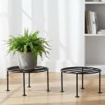Rerant Round Plant Stand Galvanised Metal Flower Pot Holder Gamla Support Corner Rack Outdoor Display Shelf For Home Garden Balcony Decoration – (Pack Of 2, Black)