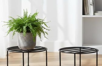 Rerant Round Plant Stand Galvanised Metal Flower Pot Holder Gamla Support Corner Rack Outdoor Display Shelf For Home Garden Balcony Decoration – (Pack Of 2, Black)