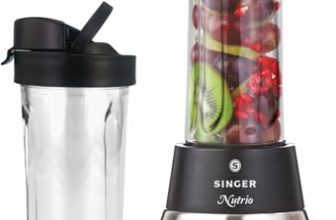 Singer Multifunction Combo Blender | High Speed Nutri Blender/Mixer/Juicer/Smoothie Maker | 300-Watts | 2 Jars | Stainless Steel Blades & Body | Compact Design | Black | 2-Year Warranty
