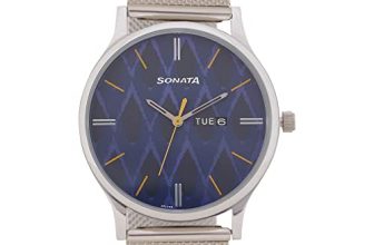 Sonata Knot Blue Dial Stainless Steel Strap Analog Watch For Men-Nr77105Sm04
