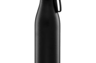 Amazon Brand – Solimo 850Ml Stainless Steel Vacuum Insulated Bottle With Carry-On Strap | Double-Wall Insulation, Leak-Proof, 24 Hours Hot And Cold | For Work, Home, Commute And Travel | Black