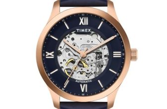 Timex Automatic Watch For Man With Blue Round Dial & Blue Leather Strap Band Water Resistant Men’S Wrist Watches – Tweg208Smu13